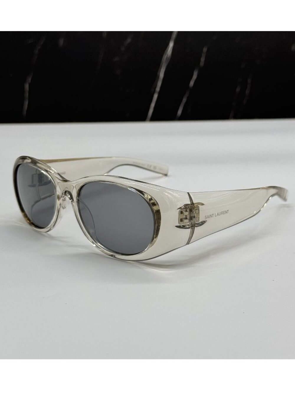 Saint Laurent SL736 004 Clear Silver Sunglasses